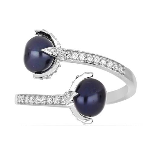 BUY NATURAL BLACK FRESHWATER PEARL GEMSTONE STYLISH RING IN 925 SILVER